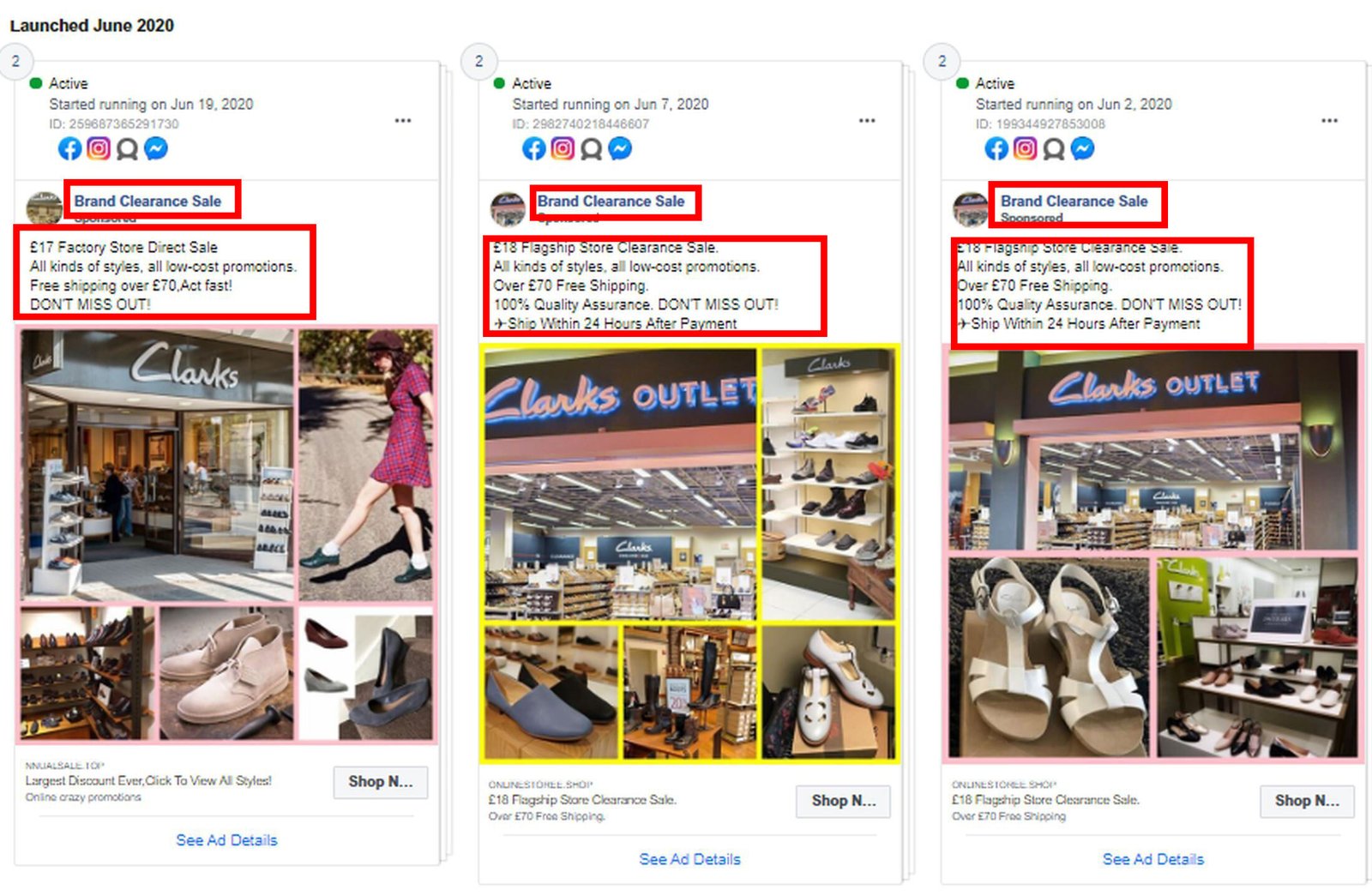 Shoe retailer Clarks was also impersonated by the fake shop Brand Store Clearance Online